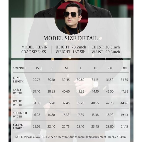 Mens Black Winter Jacket Trench Coats for Men Long Jackets Warm Double - Picture 4 of 7